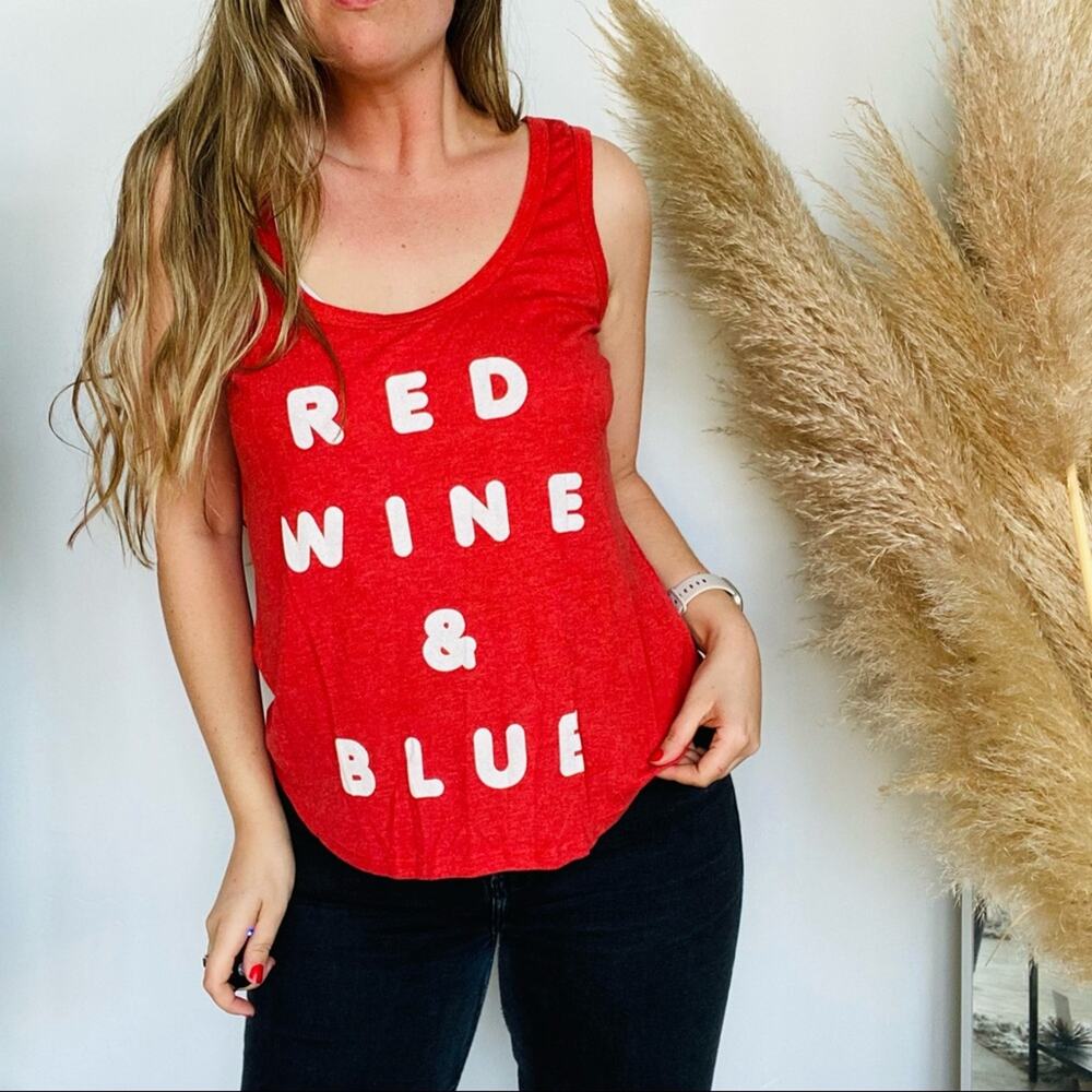 WILDFOX REVOLVE Red Wine & Blue Screen Print Graphic Tank Top Shirt M 4th July